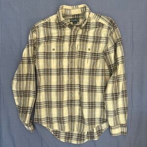 Eddie Bauer Men's Large Long-Sleeve Yellow Plaid Button-Down Shirt.